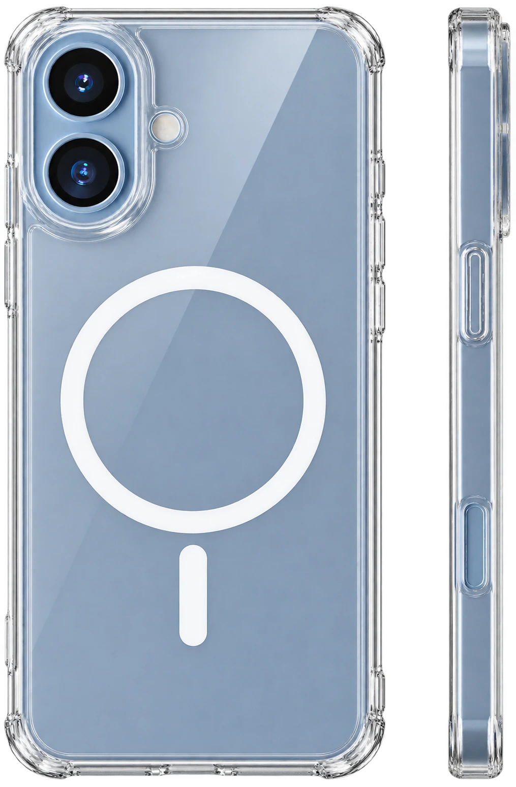 Glass Case на голубом iPhone 17 — вид сзади и торец