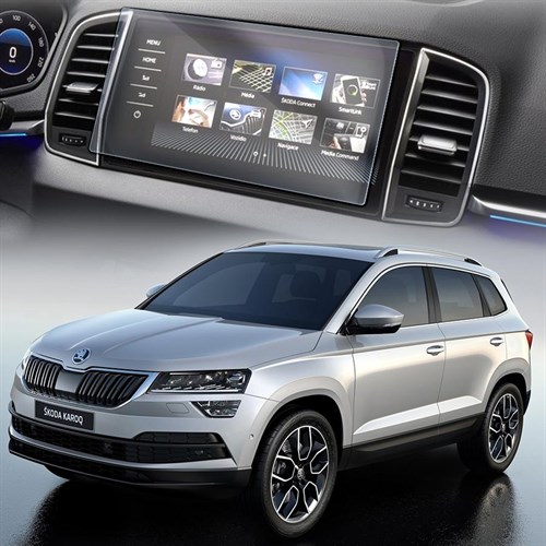 Защитное гибридное стекло Krutoff для экрана мультимедии Skoda Karoq 2017 - 2021 - фото 320603