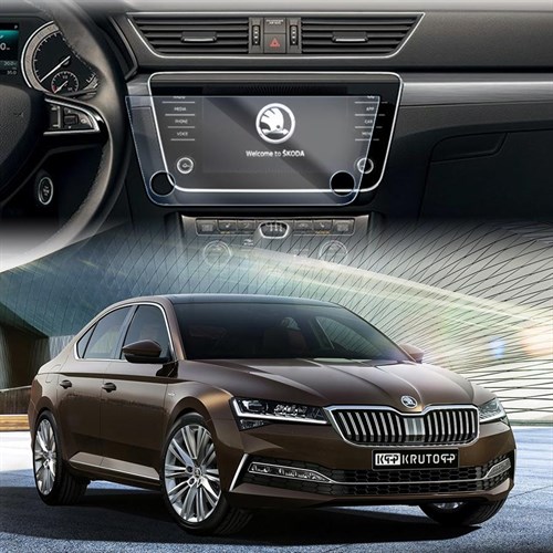 Защитное гибридное стекло Krutoff для экрана мультимедии Skoda Superb 3 рестайлинг 2019 - 2022 - фото 320611