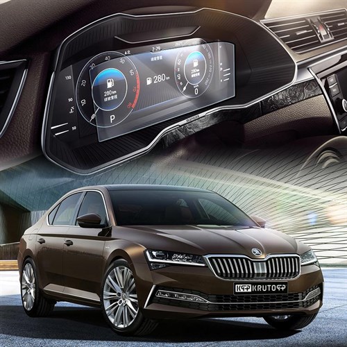 Защитное гибридное стекло Krutoff для экрана приборной панели Skoda Superb 3 рестайлинг 2019 - 2022 - фото 320613