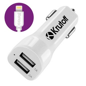 АЗУ Krutoff CCH-01L 2xUSB, 2.1A + кабель 8-pin (white) - фото 34346