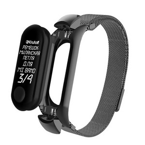 Ремешок металлический Миланская петля Krutoff для Xiaomi Mi Band 3/4 (black) - фото 45553