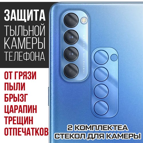 Стекло защитное гибридное Krutoff для камеры OPPO Reno 4 Pro (2 шт.) - фото 456527