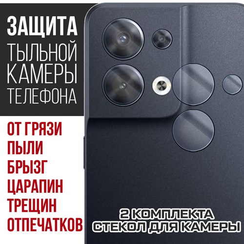 Стекло защитное гибридное Krutoff для камеры OPPO Reno 8 (2 шт.) - фото 460470