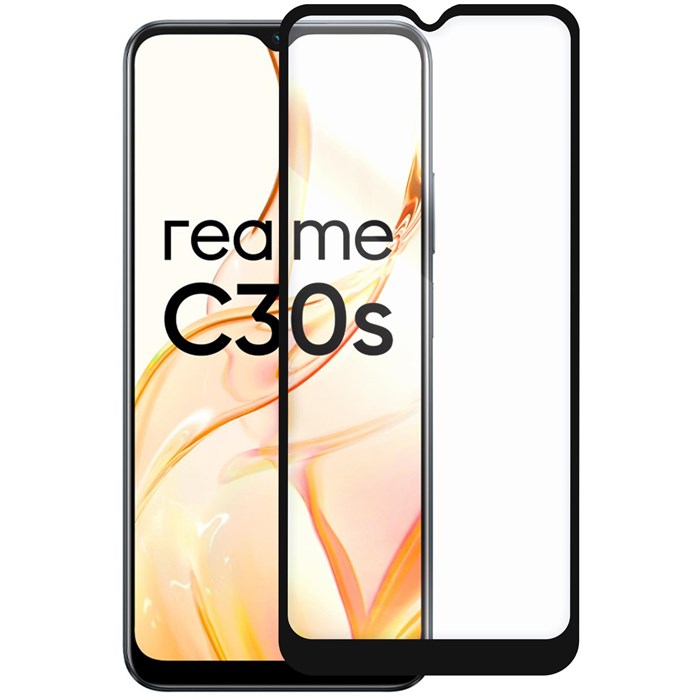 Стекло защитное Full Glue Premium Krutoff для Realme C30s черное - фото 781242