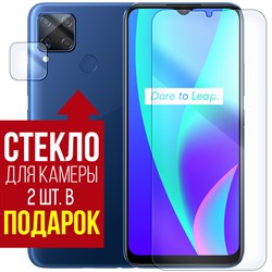 Стекло защитное гибридное Krutoff для Realme C15 + защита камеры (2 шт.)