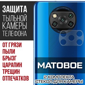 Стекло защитное гибридное МАТОВОЕ Krutoff для камеры Xiaomi Poco X3 (2 шт.)