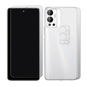 Комплект из защитных гибридных стекол МАТОВЫХ Krutoff для INFINIX Hot 12 перед/зад/камера